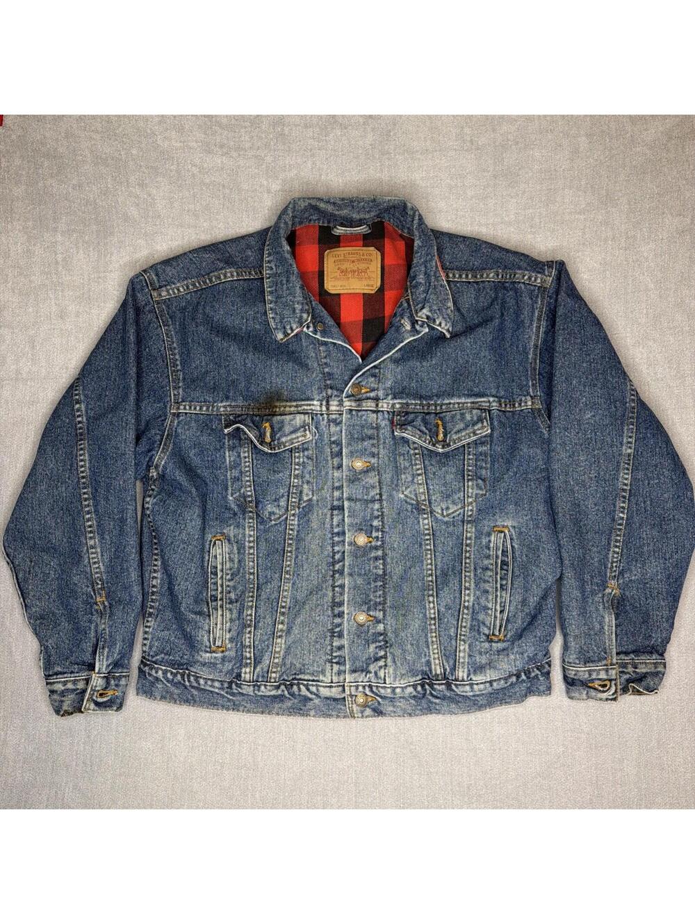 Vintage 90s Levi's Type 3 Flannel Lined Trucker Jacket USA Size Large Faded
